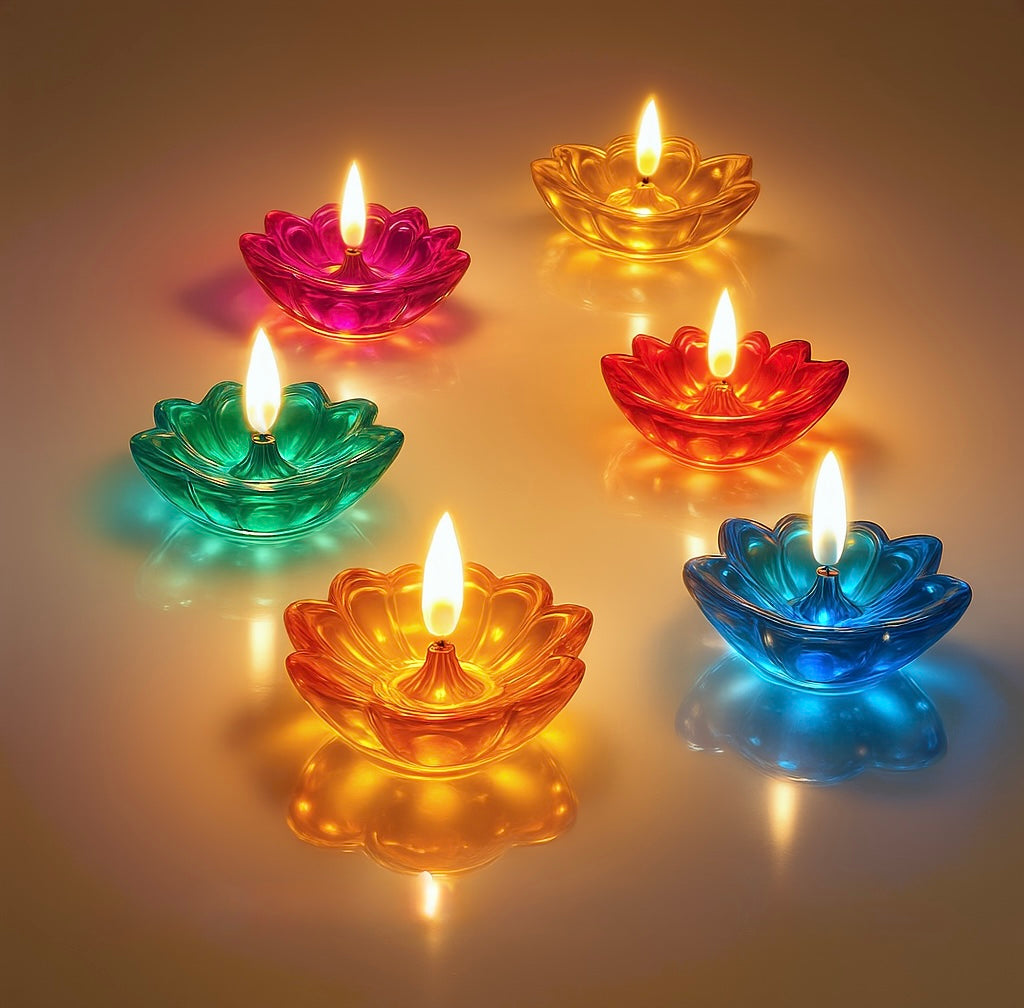 “Festive Glow Diyas – 12 Multicolour Decorative Lights”